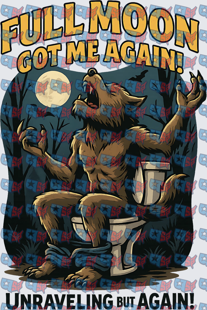 Full Moon Werewolf Sitting On Toilet Howling (DTF)