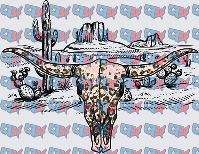 Leopard Print Longhorn Skull Desert Southwest Scene (DTF)