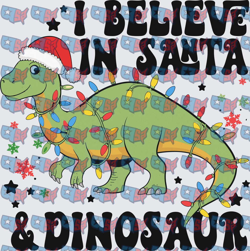 I Believe In Santa And Dinosaur Christmas Lights Dino (DTF)