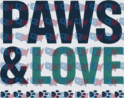 Paws & Love Dog Paw Print Typography Design (DTF)