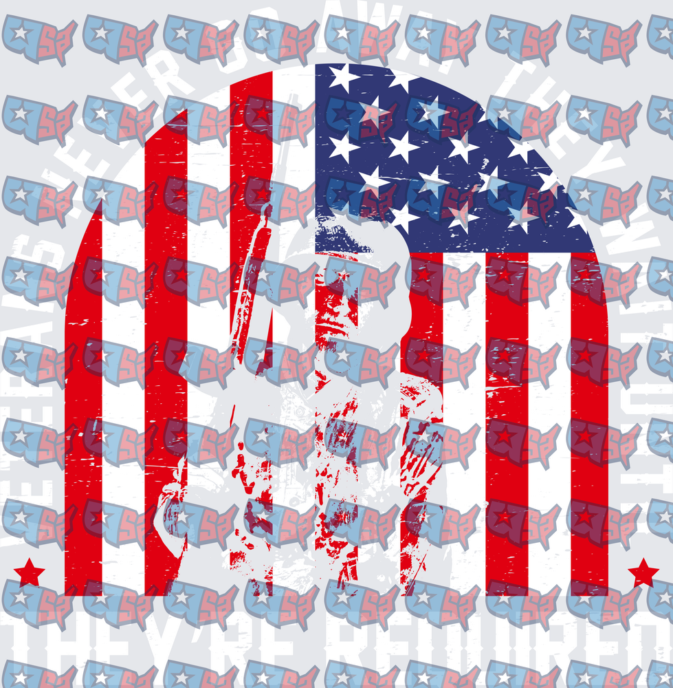 American Flag Soldier Silhouette Patriotic Skull Design (DTF)