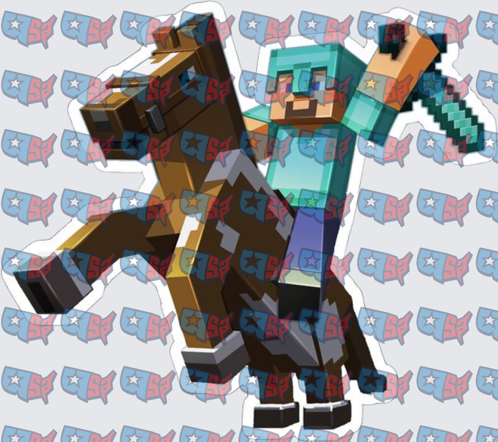 Blocky Pixel Character Riding Horse With Diamond Sword (DTF)
