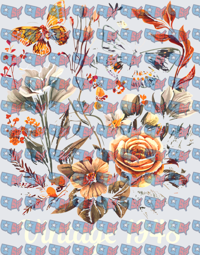 Vintage Wildflower Botanical Butterfly Floral Cluster (DTF)
