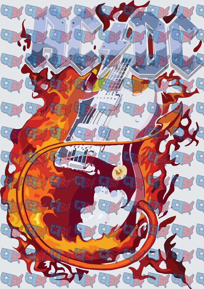 Rock Band Logo Electric Guitar Engulfed In Flames (DTF)