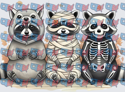 Halloween Raccoon Trio Mummy Zombie Skeleton (DTF)