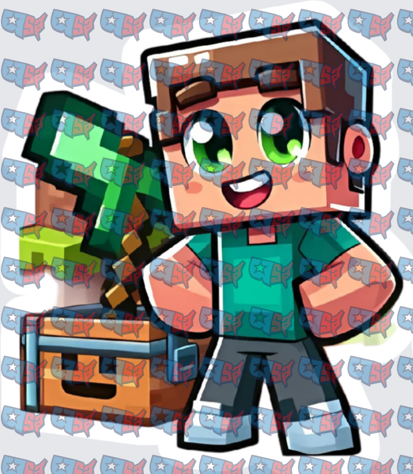 Chibi Block Game Boy With Emerald Pickaxe And Chest (DTF)
