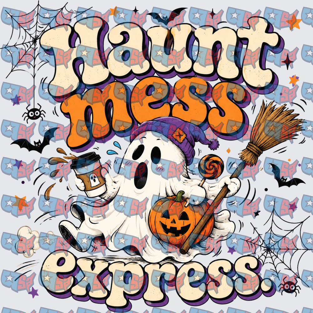 Haunt Mess Express Ghost Halloween Groovy Design (DTF)