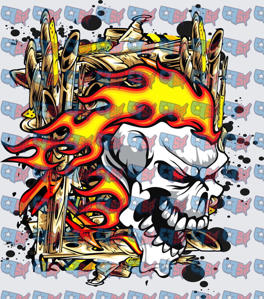 Flaming Skull With Gold Crown And Bullets (DTF)