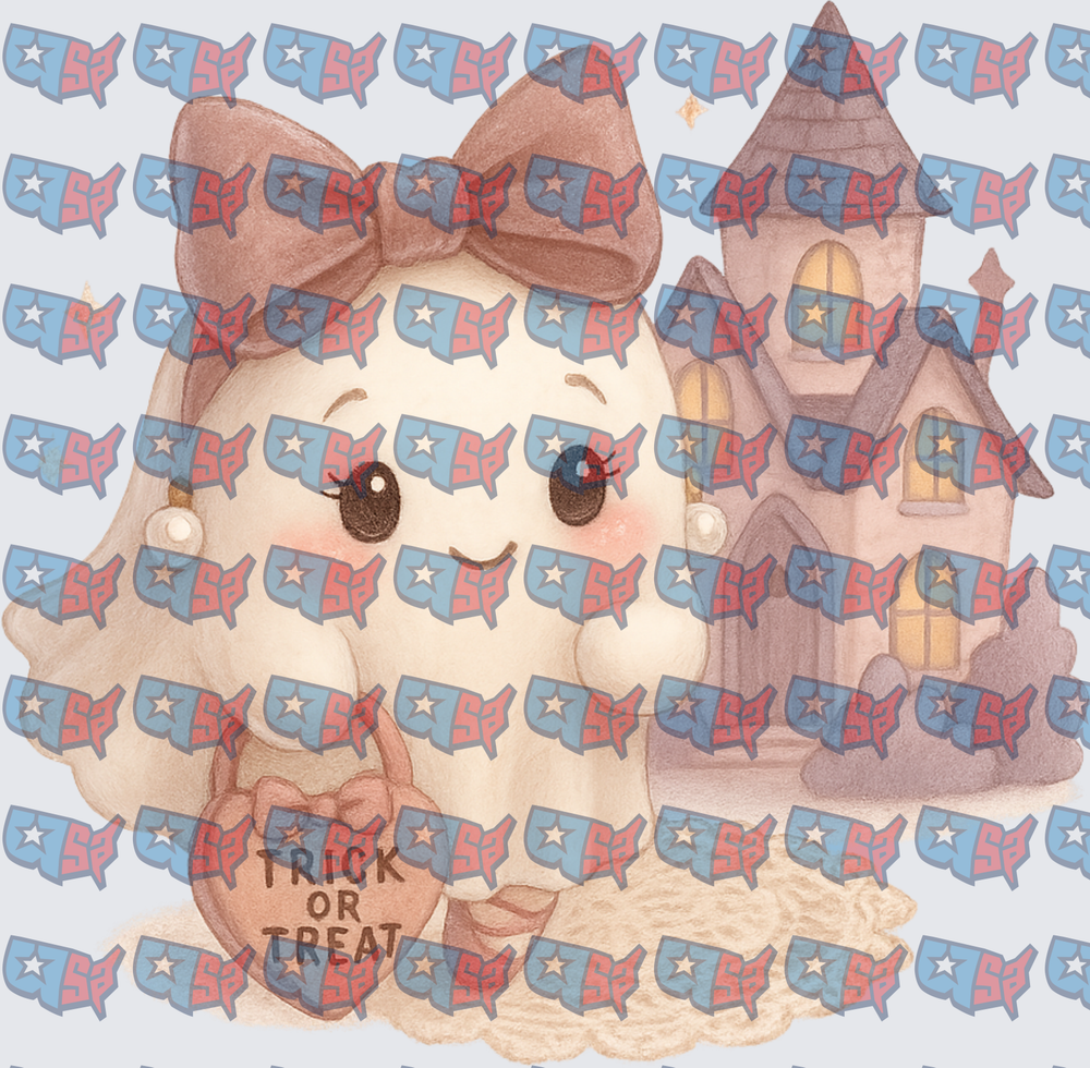 Cute Ghost Girl Trick Or Treat Haunted House (DTF)