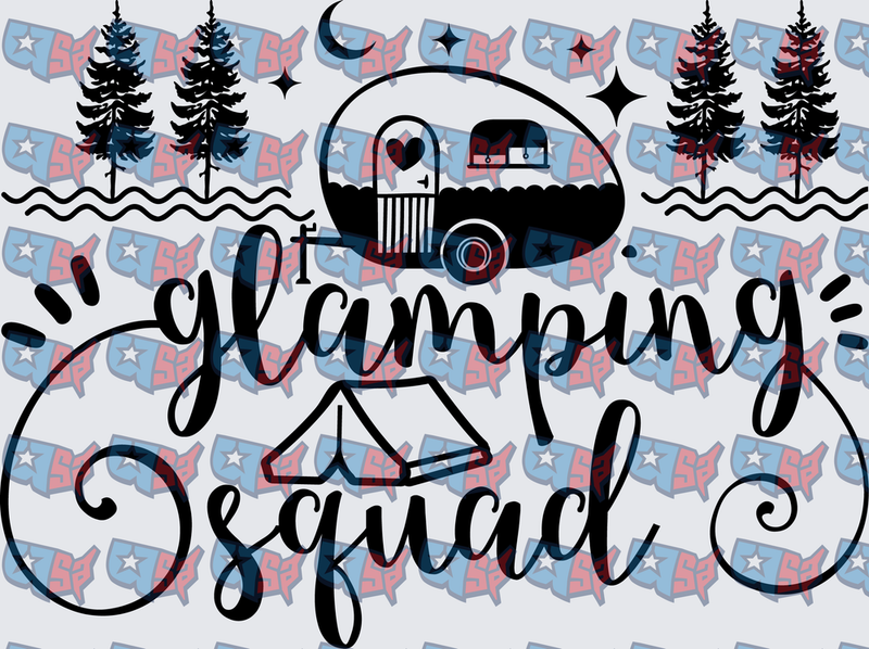 Glamping Squad Camper Trailer Pine Trees Script (DTF)