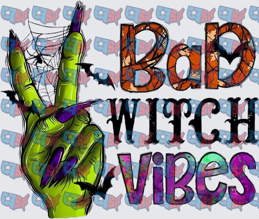 Bad Witch Vibes Green Witch Hand Peace Sign Halloween (DTF)