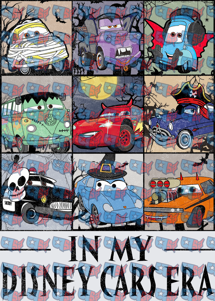 Halloween Animated Cars Characters Nine Panel Grid Era (DTF)