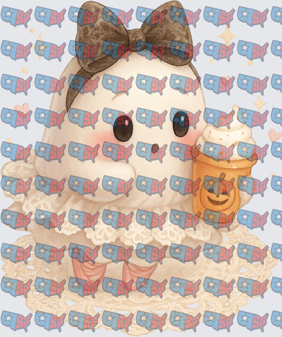 Cute Ghost Girl Pumpkin Spice Latte Bow (DTF)