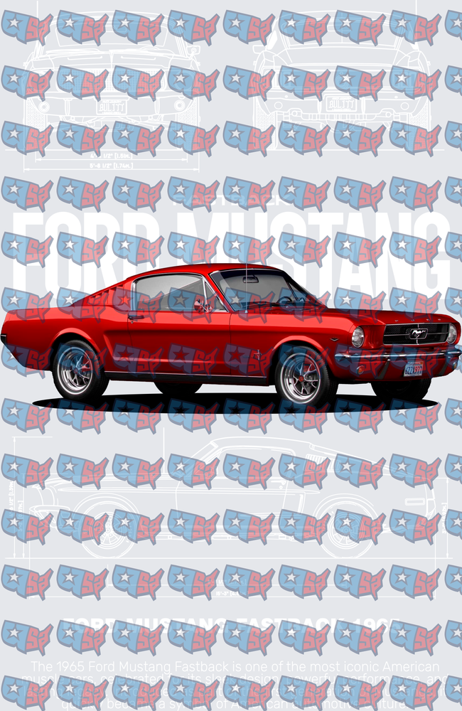 Classic Red Fastback Muscle Car Blueprint Design (DTF)