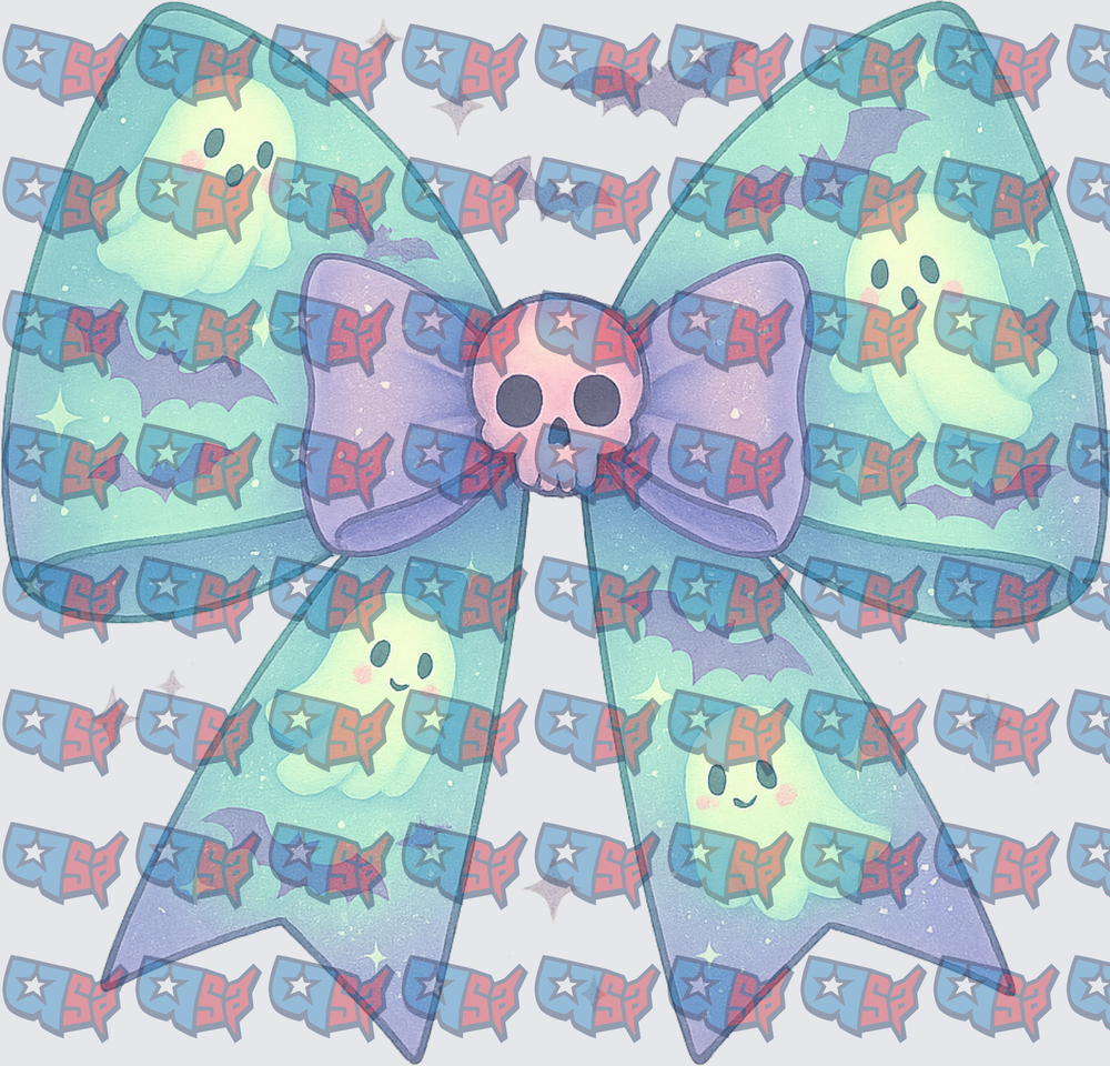 Pastel Halloween Bow with Cute Ghosts and Skull (DTF)