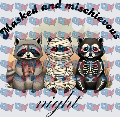 Masked and Mischievous Night Halloween Raccoon Trio (DTF)