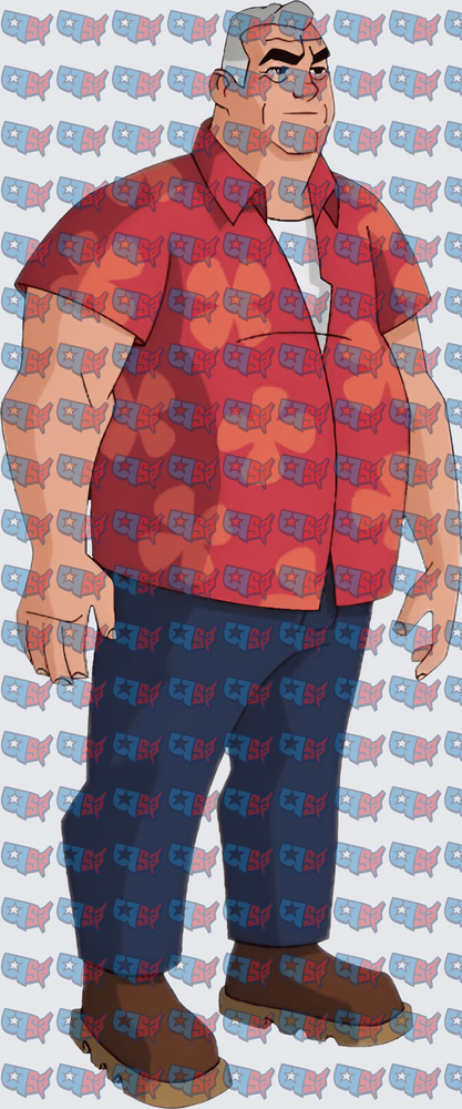 Heavyset Older Man Red Hawaiian Shirt Blue Jeans (DTF)