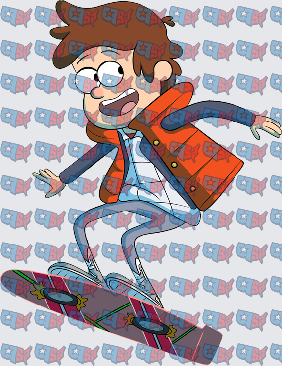 Cartoon Teen Riding Hoverboard Orange Vest (DTF)