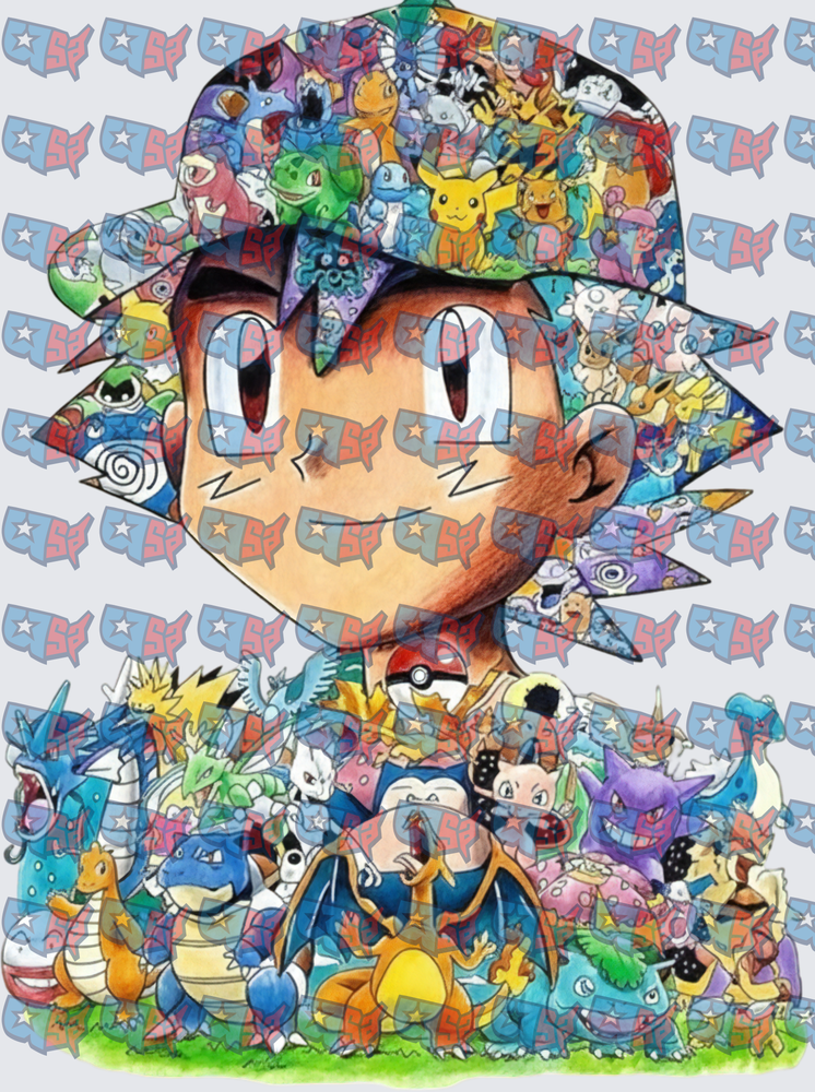 Ash Ketchum Surrounded By All Gen 1 Pokemon (DTF)