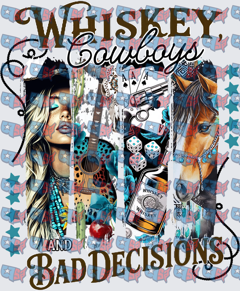 Whiskey Cowboys And Bad Decisions Western Collage (DTF)