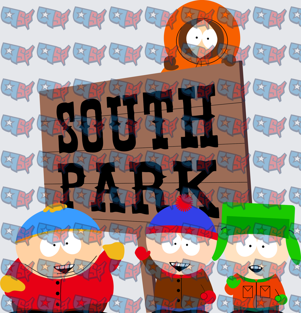 Four Animated Boys Holding Wooden Town Sign (DTF)