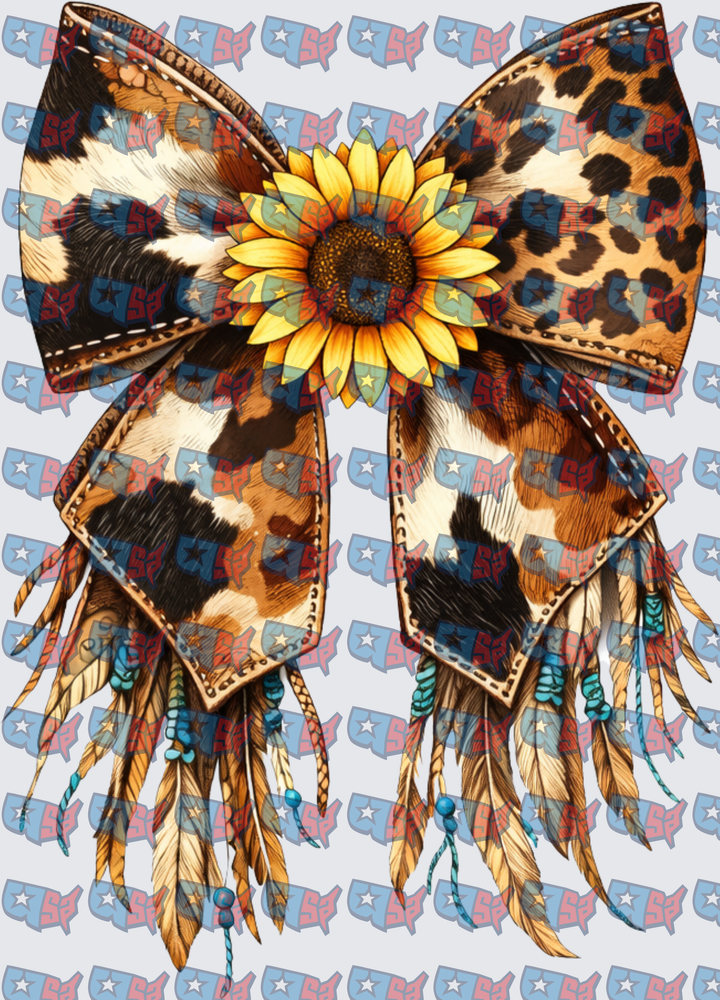 Leopard Cowhide Bow Sunflower Feather Fringe (DTF)