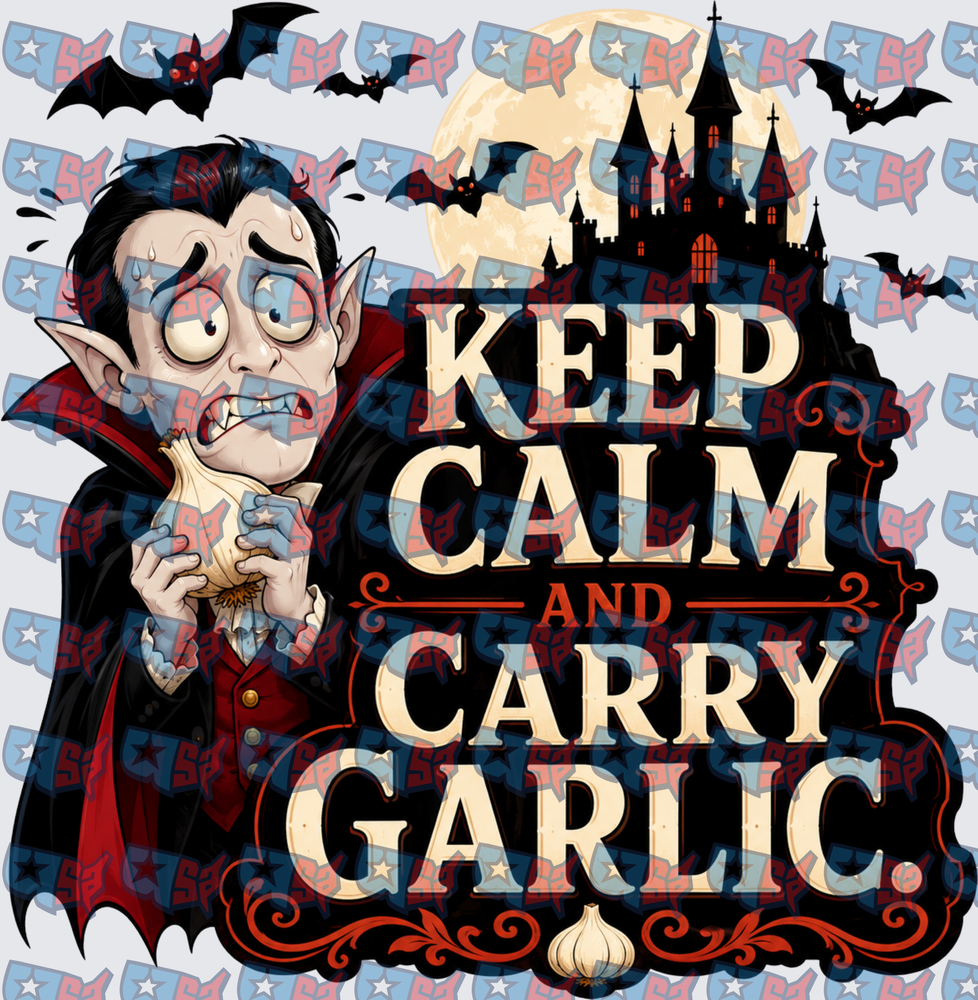 Keep Calm And Carry Garlic Vampire Halloween (DTF)