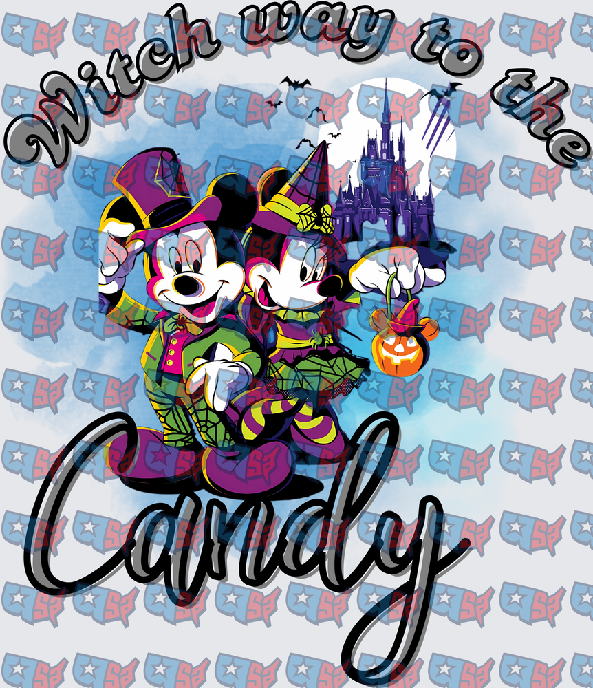 Witch Way To The Candy Halloween Mouse Couple Castle (DTF)