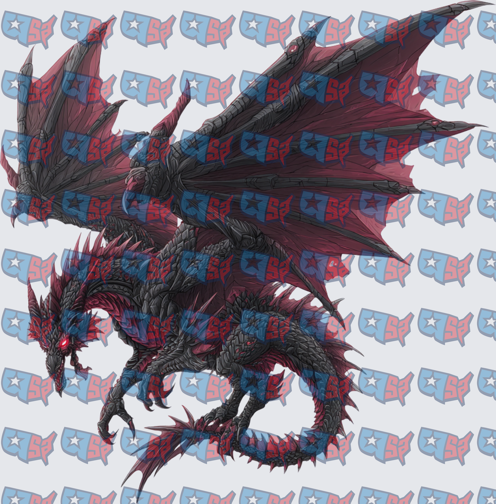 Dark Armored Dragon With Crimson Wings And Glowing Eyes (DTF)