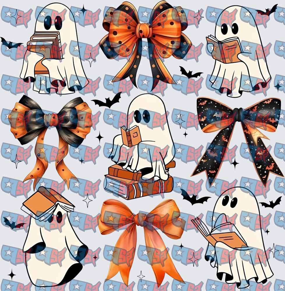 Halloween Bookworm Ghosts And Coquette Bows Bundle (DTF)