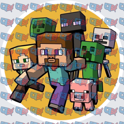 Blocky Pixel Game Characters Group Circle Design (DTF)