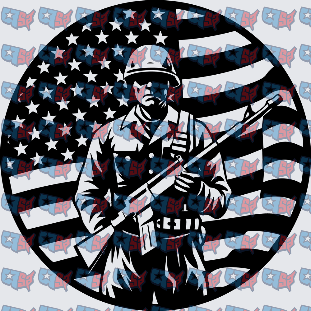 American Soldier Armed With Rifle US Flag Circle (DTF)