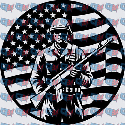 American Soldier Armed With Rifle US Flag Circle (DTF)