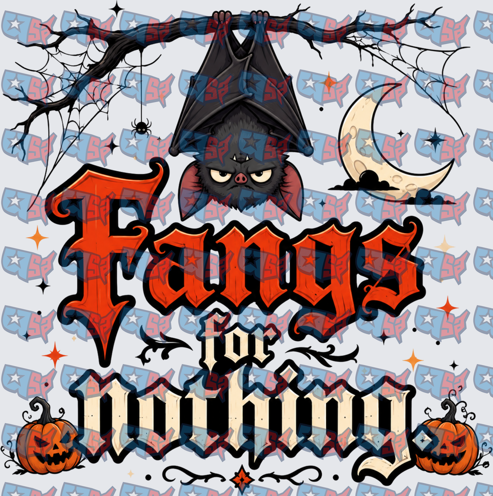 Fangs For Nothing Halloween Bat Pumpkin Design (DTF)