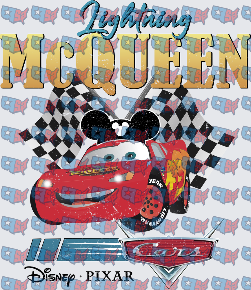 Lightning McQueen Mickey Ears Checkered Flag Cars Pixar (DTF)