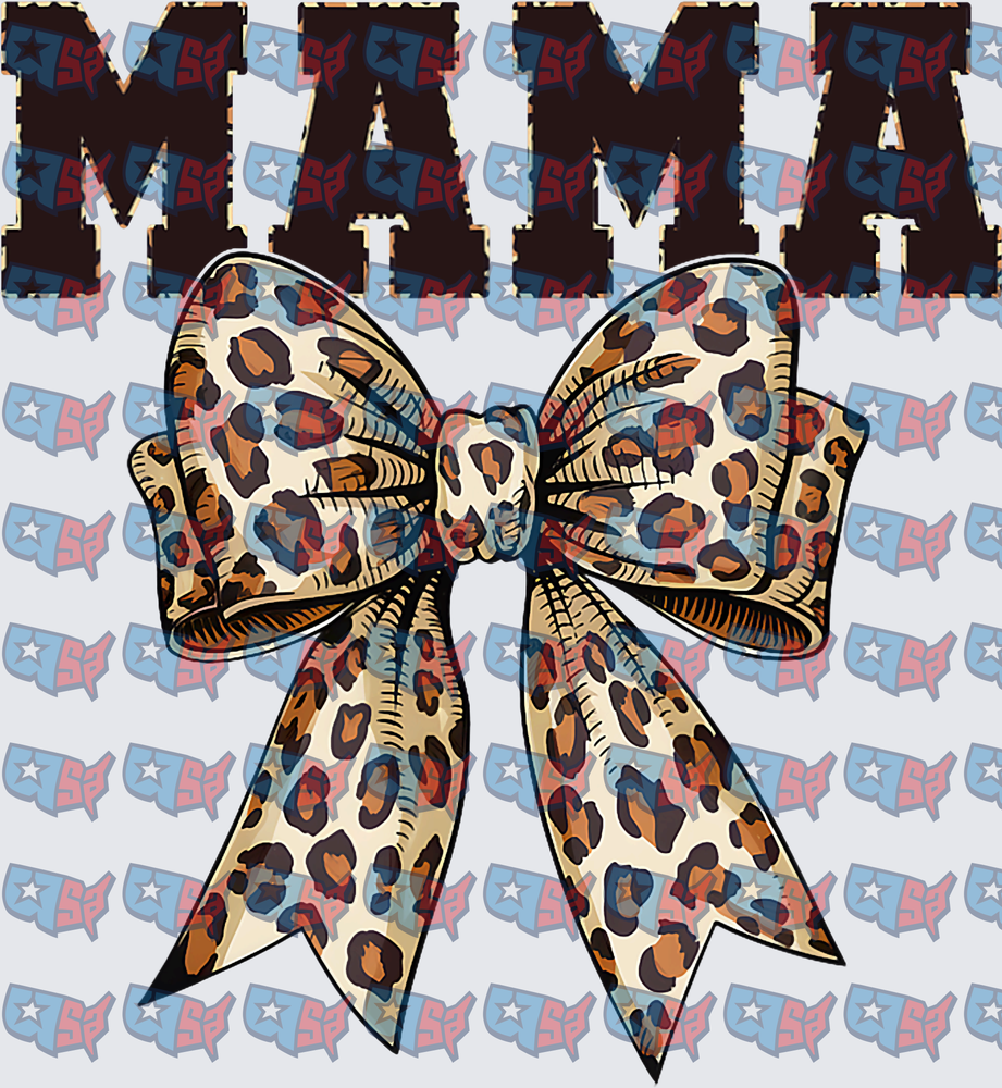 Mama Bold Lettering Leopard Print Bow (DTF)