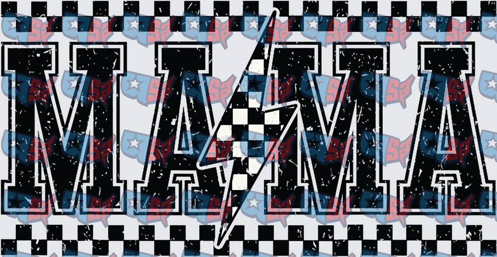 Mama Racing Checkered Flag Grunge Varsity Letter Design (DTF)
