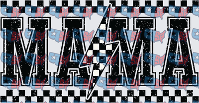 Mama Racing Checkered Flag Grunge Varsity Letter Design (DTF)
