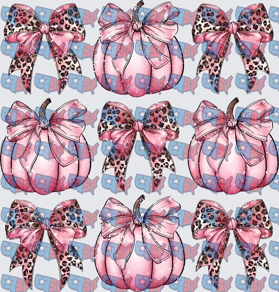 Pink Pumpkins Leopard Print Bows Coquette Fall Pattern (DTF)