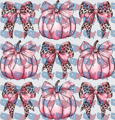Pink Pumpkins Leopard Print Bows Coquette Fall Pattern (DTF)