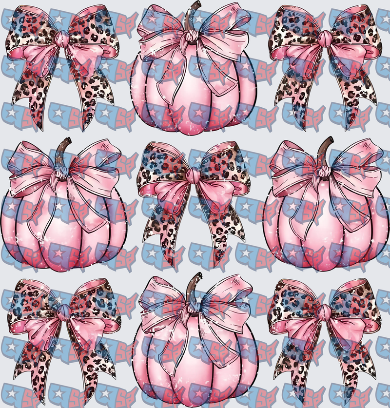 Pink Pumpkins Leopard Print Bows Coquette Fall Pattern (DTF)