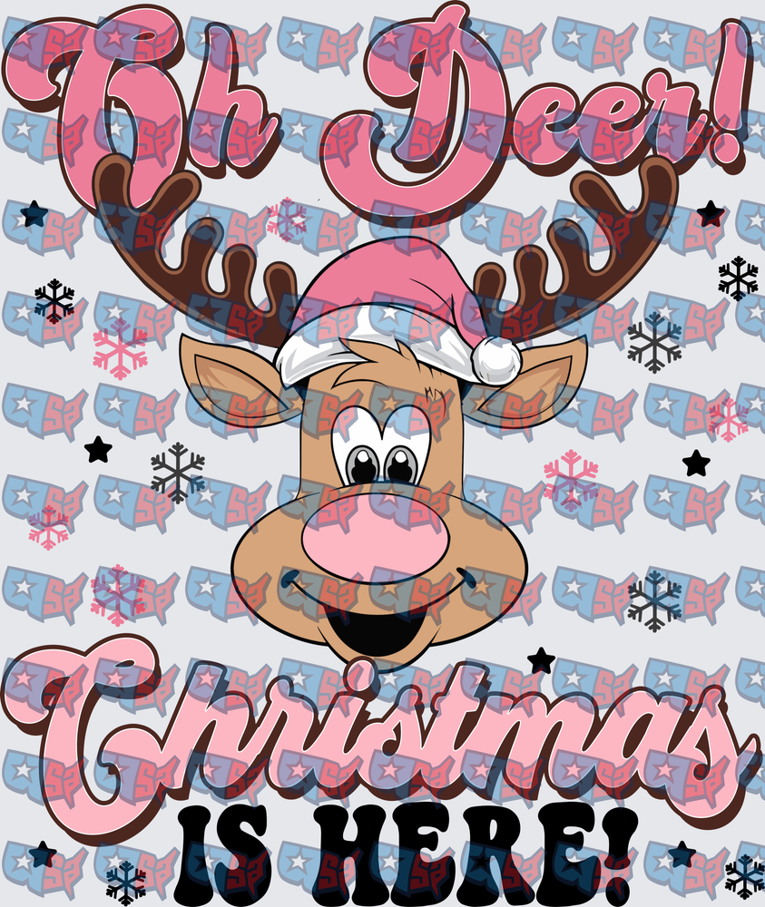 Oh Deer Christmas Is Here Reindeer Santa Hat (DTF)