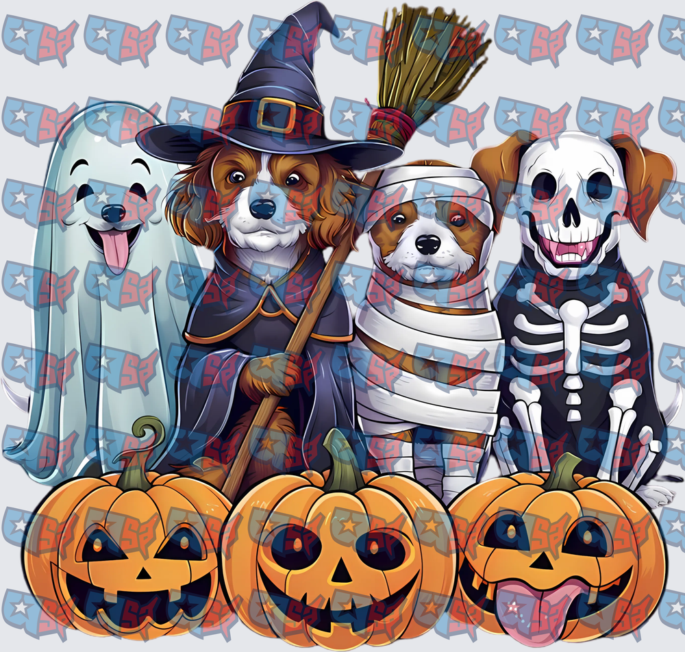 Halloween Dogs in Costumes with Jack-o-Lanterns (DTF)