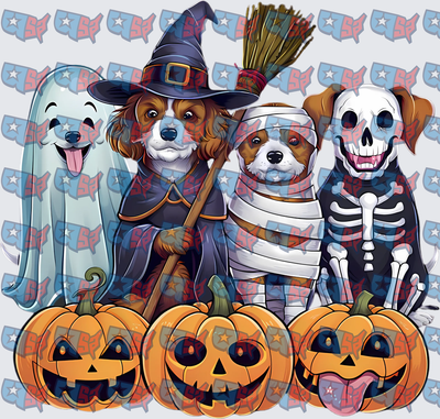 Halloween Dogs in Costumes with Jack-o-Lanterns (DTF)