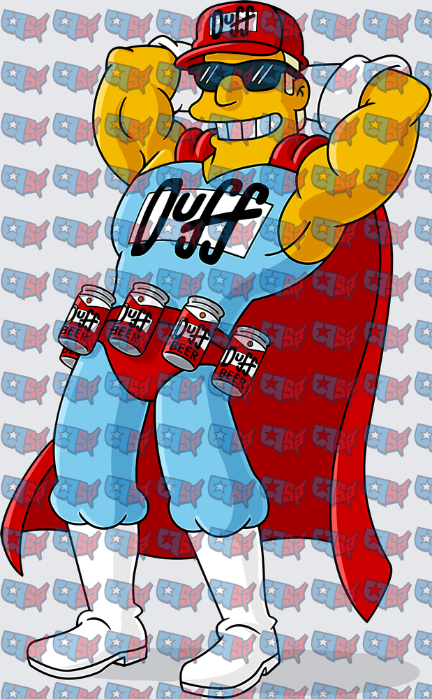 Muscular Cartoon Beer Mascot With Cape And Cans (DTF)