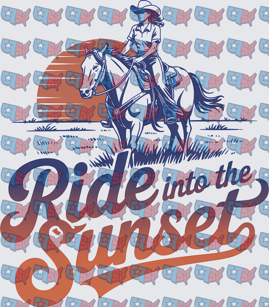 Ride Into The Sunset Cowgirl On Horseback (DTF)