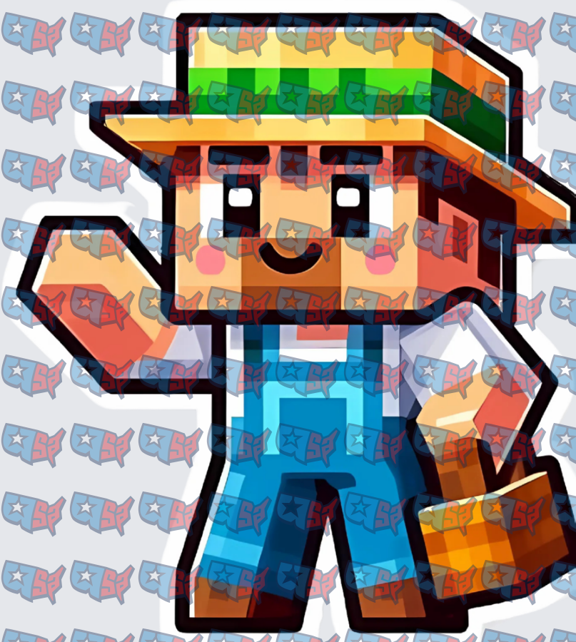 Blocky Pixel Farmer Character Waving (DTF)