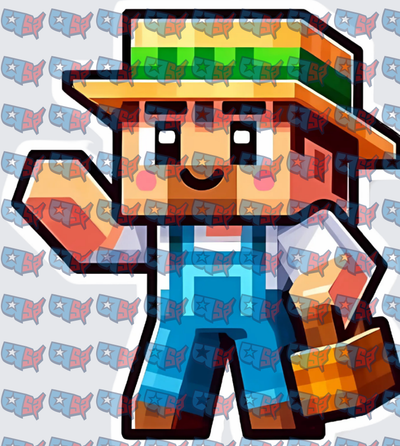 Blocky Pixel Farmer Character Waving (DTF)