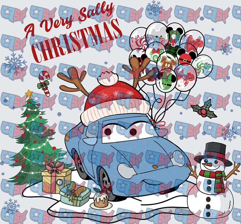 A Very Sally Christmas Blue Car Holiday Scene (DTF)