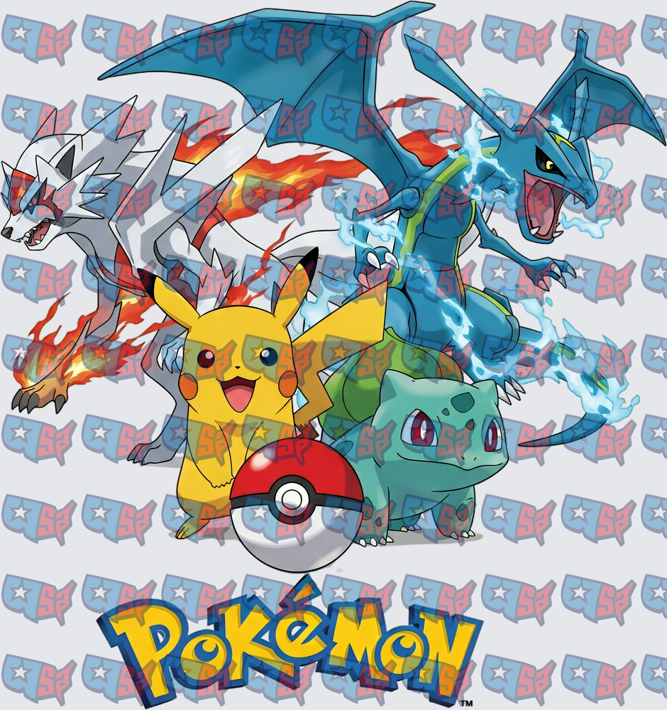 Pikachu Bulbasaur Mega Charizard X Lucario Pokemon Group (DTF)